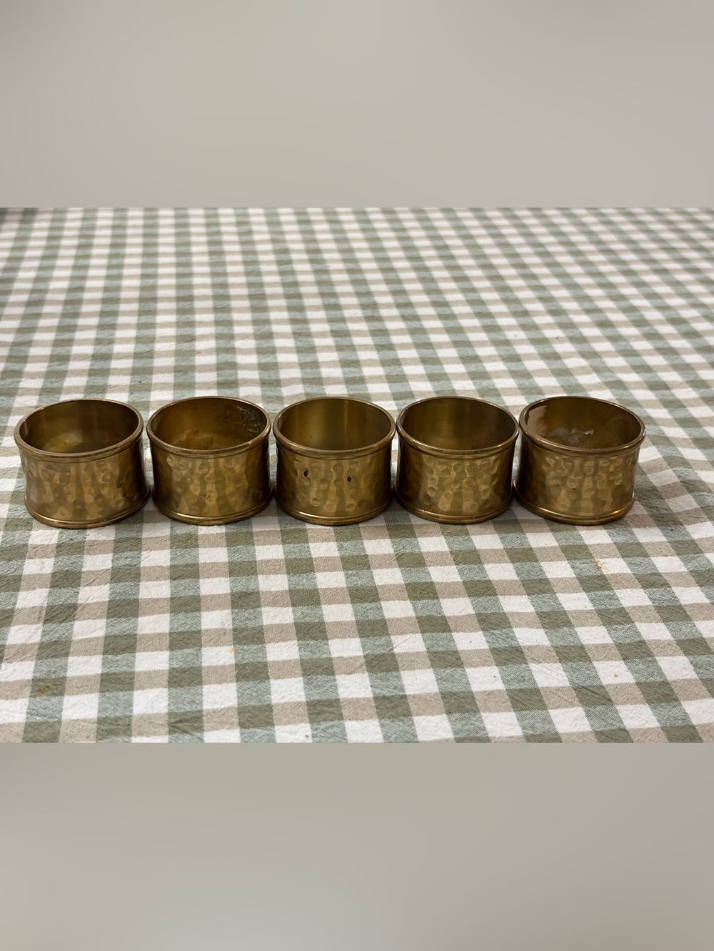 Set of 5 Hammered Brass Napkin Rings